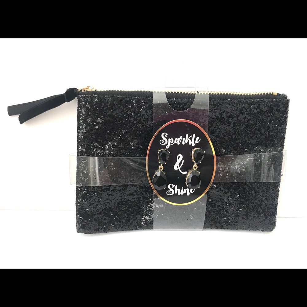 🆕🖤 New Black Sparkle Case & Earrings Set